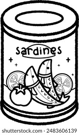 Vector of Fun Sardine Can Art in black and white coloring