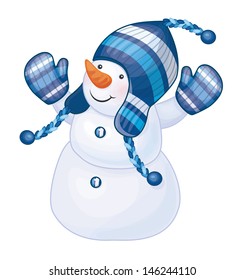 Vector Of Fun Snowman Isolated.