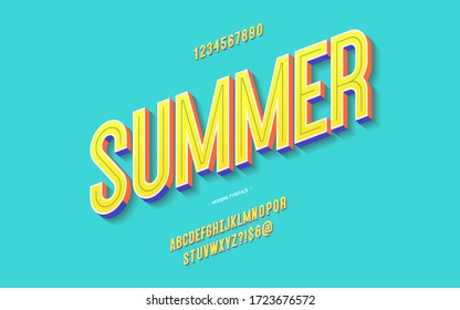 Vector Fun Summer Font 3d Bold Color Style Modern Typography For Decoration, Logo, Poster, T Shirt, Book, Card, Sale Banner, Printing On Fabric, Industrial. Cool Typeface. Trendy Alphabet. 10 Eps