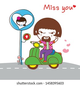 Vector of fun travel with cute teenager on moterbike.