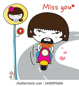 Vector of fun travel with cute teenager on moterbike.