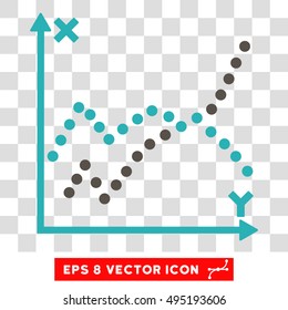 Vector Functions Plot EPS vector pictogram. Illustration style is flat iconic bicolor grey and cyan symbol on a transparent background.
