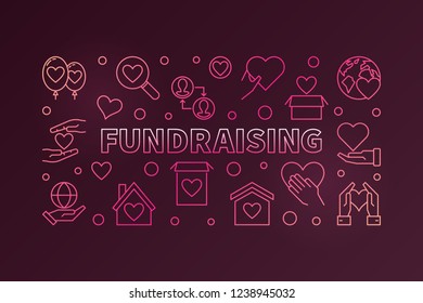 Vector Fundraising colored horizontal outline banner or illustration on dark background