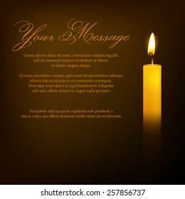 Vector funeral card with candle and place for text. EPS10 illustration. 