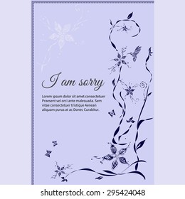 Vector funeral card with elegant abstract floral motif