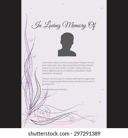 Vector funeral card with elegant abstract floral motif, place for text and photo