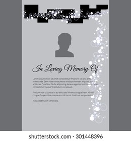 Vector funeral card with elegant abstract floral motif, place for text and photo