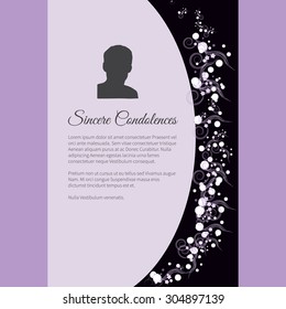 Vector funeral card with elegant abstract floral motif, place for text and photo