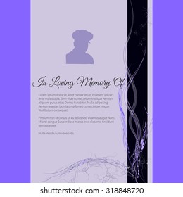 Vector funeral card with elegant abstract floral motif, place for text and photo