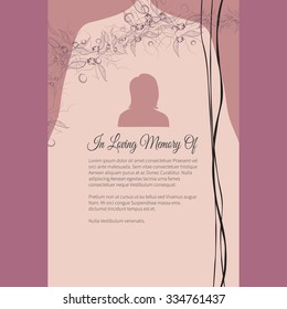 Vector funeral card with elegant abstract floral motif, place for text and photo