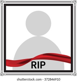 Vector funeral card with elegant ribbon, place for text and photo