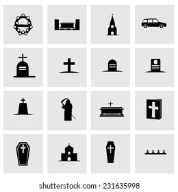 Vector funeral icon set on grey background