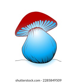 A vector of the fungus with gradations of a black color, red, blue and white and white background ....Colorful and seemingly poisonous