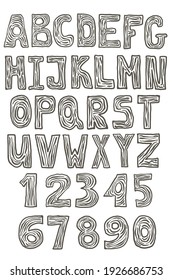 Vector Funky Alphabet. Engraving Style