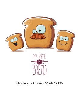 vector funky cartoon bread character with friends isolated on white background. funky food bakery kids characters set or collection 
