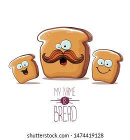 vector funky cartoon bread character with friends isolated on white background. funky food bakery kids characters set or collection 