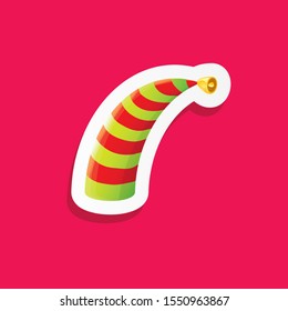 vector funky cartoon cute christmas elf hat isolated on pink background. vector kids colorful elf hat sticker, icon or label . Christmas decorative design element for banner, flyer or poster