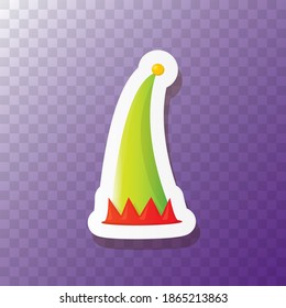 vector funky cartoon cute christmas elf hat isolated on transparent background. vector kids colorful elf hat sticker, icon or label . Christmas decorative design element for banner, flyer or poster