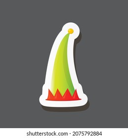 Vektorfunky-Cartoon süßer Weihnachtselfhut einzeln auf grauem Hintergrund. Vektorkinder bunt elf Hutaufkleber, Symbol oder Etikett. Weihnachtsdekoration-Design-Element für Banner, Flyer oder Poster