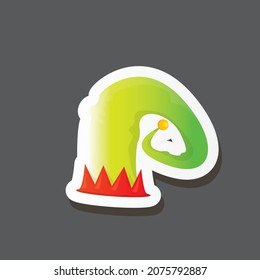 vector funky cartoon cute Christmas elf hat isolated on grey background. vector kids colorful elf hat sticker, icon or label. Christmas decorative design element for banner, flyer, or poster