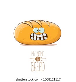 vector funky cartoon cute white loaf of bread character isolated on white background. My name is bread concept illustration. funky food bakery character with eyes and mouth