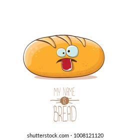 vector funky cartoon cute white loaf of bread character isolated on white background. My name is bread concept illustration. funky food bakery character with eyes and mouth