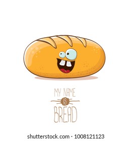 vector funky cartoon cute white loaf of bread character isolated on white background. My name is bread concept illustration. funky food bakery character with eyes and mouth