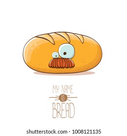 vector funky cartoon cute white loaf of bread character isolated on white background. My name is bread concept illustration. funky food bakery character with eyes and mouth