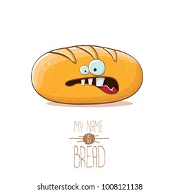 vector funky cartoon cute white loaf of bread character isolated on white background. My name is bread concept illustration. funky food bakery character with eyes and mouth