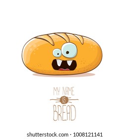 vector funky cartoon cute white loaf of bread character isolated on white background. My name is bread concept illustration. funky food bakery character with eyes and mouth