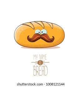 vector funky cartoon cute white loaf of bread character isolated on white background. My name is bread concept illustration. funky food bakery character with eyes and mouth