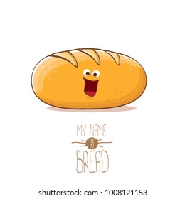 vector funky cartoon cute white loaf of bread character isolated on white background. My name is bread concept illustration. funky food bakery character with eyes and mouth