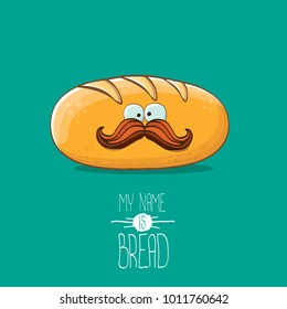 vector funky cartoon cute white loaf of bread character isolated on azure background. My name is bread concept illustration. funky food bakery character with eyes and mouth