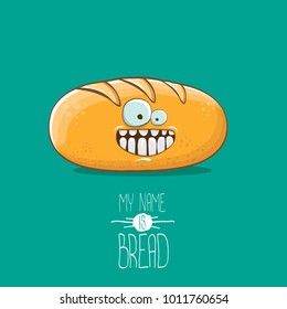 vector funky cartoon cute white loaf of bread character isolated on azure background. My name is bread concept illustration. funky food bakery character with eyes and mouth
