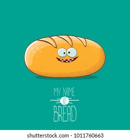 vector funky cartoon cute white loaf of bread character isolated on azure background. My name is bread concept illustration. funky food bakery character with eyes and mouth