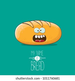 vector funky cartoon cute white loaf of bread character isolated on azure background. My name is bread concept illustration. funky food bakery character with eyes and mouth