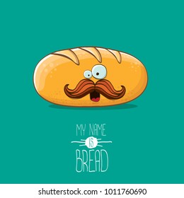 vector funky cartoon cute white loaf of bread character isolated on azure background. My name is bread concept illustration. funky food bakery character with eyes and mouth