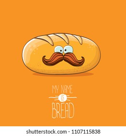 vector funky cartoon cute white loaf of bread character isolated on orange background. My name is bread concept illustration. funky food bakery character with eyes and mouth