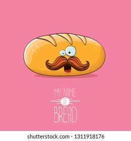 vector funky cartoon cute white loaf of bread character isolated on pink background. My name is bread concept illustration. funky food bakery character with eyes and mouth