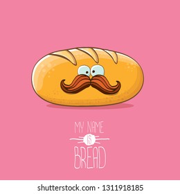 vector funky cartoon cute white loaf of bread character isolated on pink background. My name is bread concept illustration. funky food bakery character with eyes and mouth