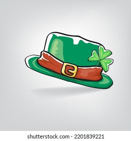 vector funky cartoon hand drawn saint Patrick's hat isolated on grey background. st. patriks day sticker. Patricks green hat doodle style