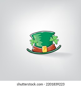 vector funky cartoon hand drawn saint Patrick's hat isolated on grey background. st. patriks day sticker. Patricks green hat doodle style