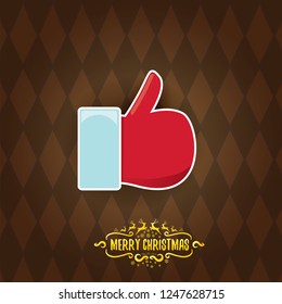 vector funky cartoon Santa Claus like hand icon on brown pattern background  . thumbs up santa hand symbol. merry christmas greeting card or party poster background