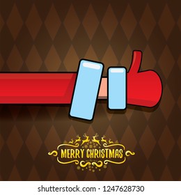 vector funky cartoon Santa Claus like hand icon on brown pattern background  . thumbs up santa hand symbol. merry christmas greeting card or party poster background