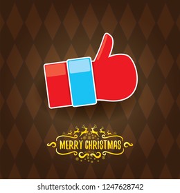 vector funky cartoon Santa Claus like hand icon on brown pattern background  . thumbs up santa hand symbol. merry christmas greeting card or party poster background