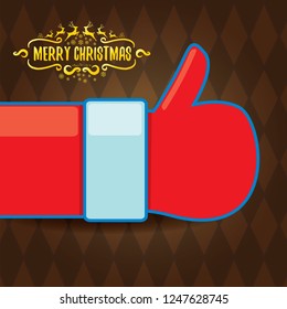 vector funky cartoon Santa Claus like hand icon on brown pattern background  . thumbs up santa hand symbol. merry christmas greeting card or party poster background