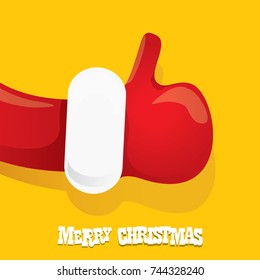 vector funky cartoon Santa Claus like hand icon isolated on orange background . thumbs up santa hand symbol. merry christmas greeting card or party poster background