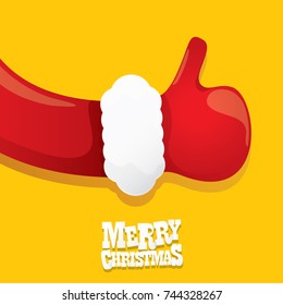 vector funky cartoon Santa Claus like hand icon isolated on orange background . thumbs up santa hand symbol. merry christmas greeting card or party poster background