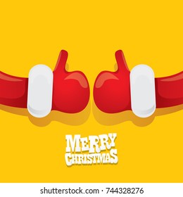 vector funky cartoon Santa Claus like hand icon isolated on orange background . thumbs up santa hand symbol. merry christmas greeting card or party poster background