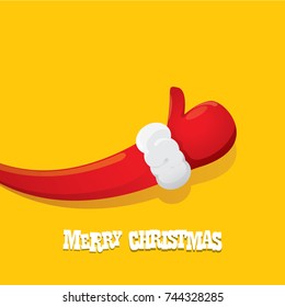 vector funky cartoon Santa Claus like hand icon isolated on orange background . thumbs up santa hand symbol. merry christmas greeting card or party poster background
